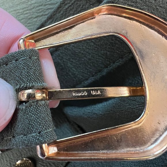 Vintage Midi Skirt Button Up High Rise Long Slit Belted Green Preppy Academia - Picture 6 of 7